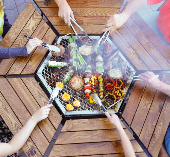 outdoor dining table with grill