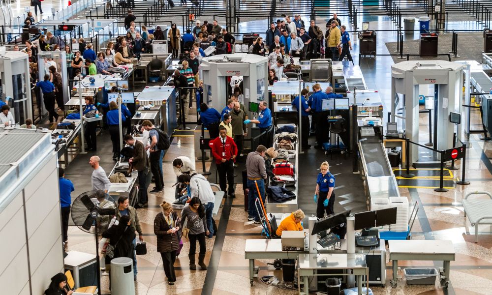 Busy airport security line