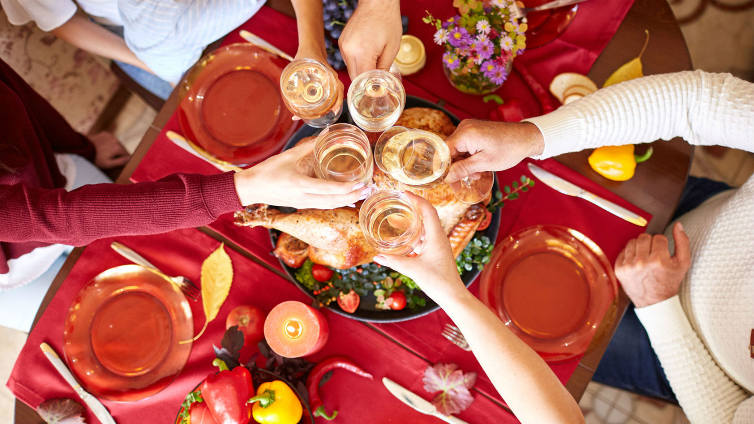 Cheers with Thanksgiving wine