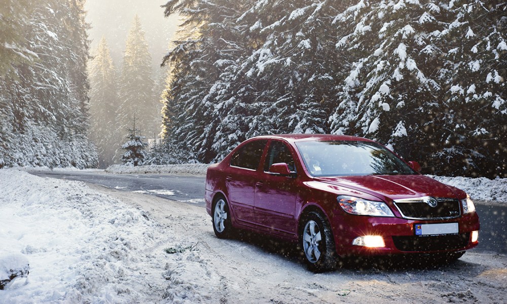 Car driving in the snow