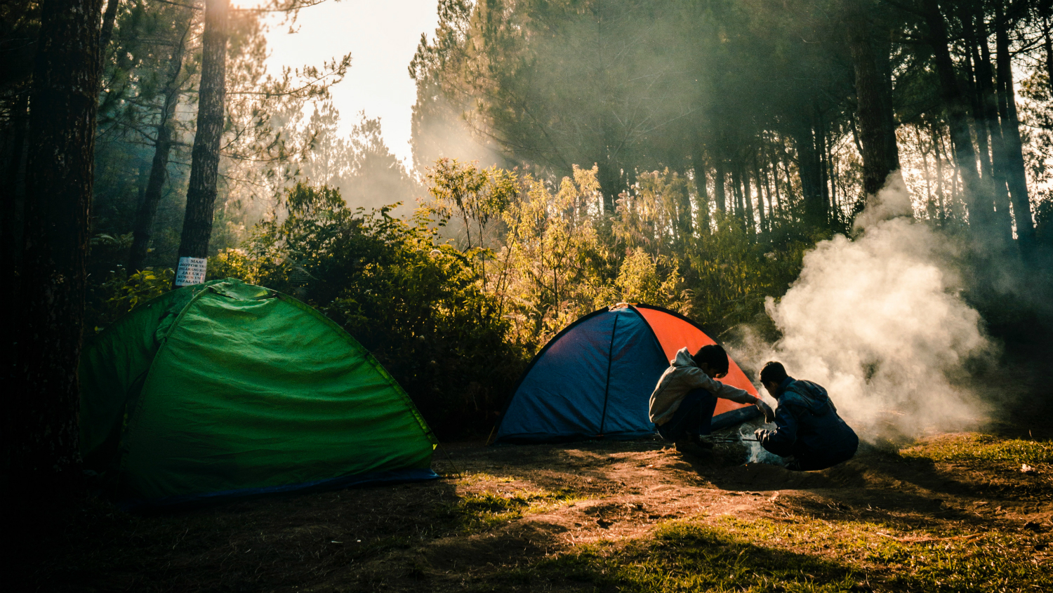 A camping setup with tents