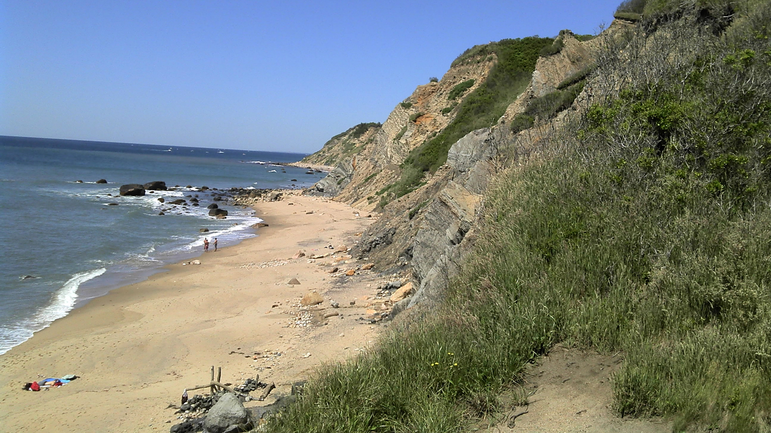 Mohegan Bluffs towering over the beaches Block Island in Rhode Island.