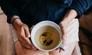 Loose-leaf tea in a cup