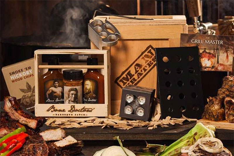 man crates grill master crate with wood chips, smoker box, sauce and  tenderizer - great gifts for men