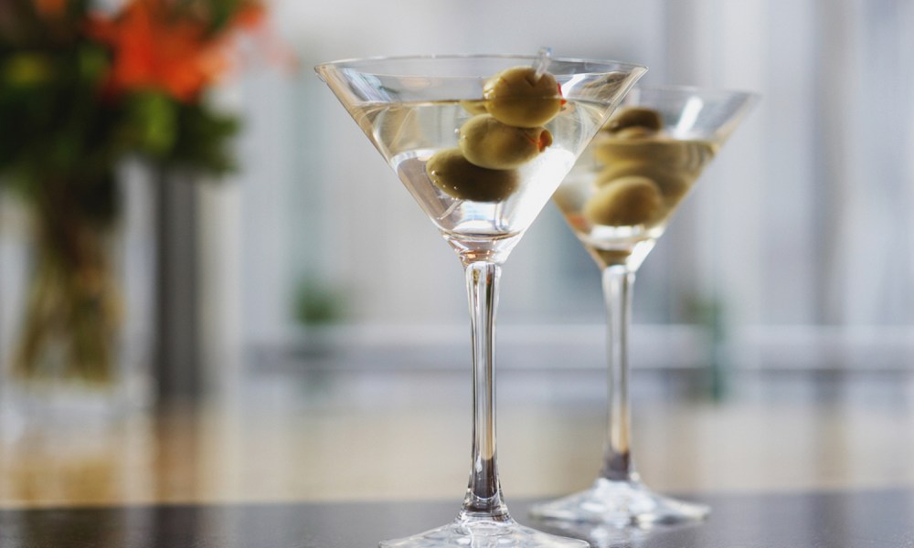 Vodka martinis with olives