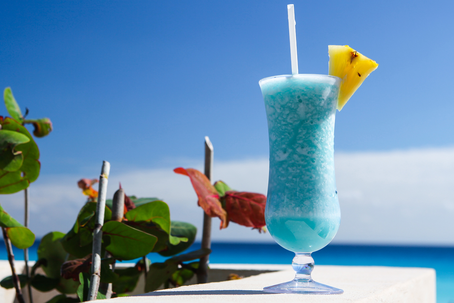 A Blue Hawaii cocktail at the beach.