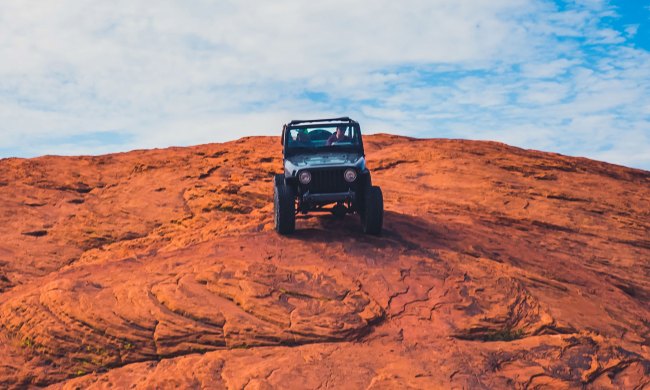 Off-roading Jeep on rocks