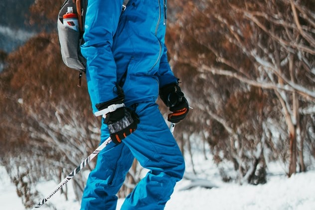 ski pants and gloves