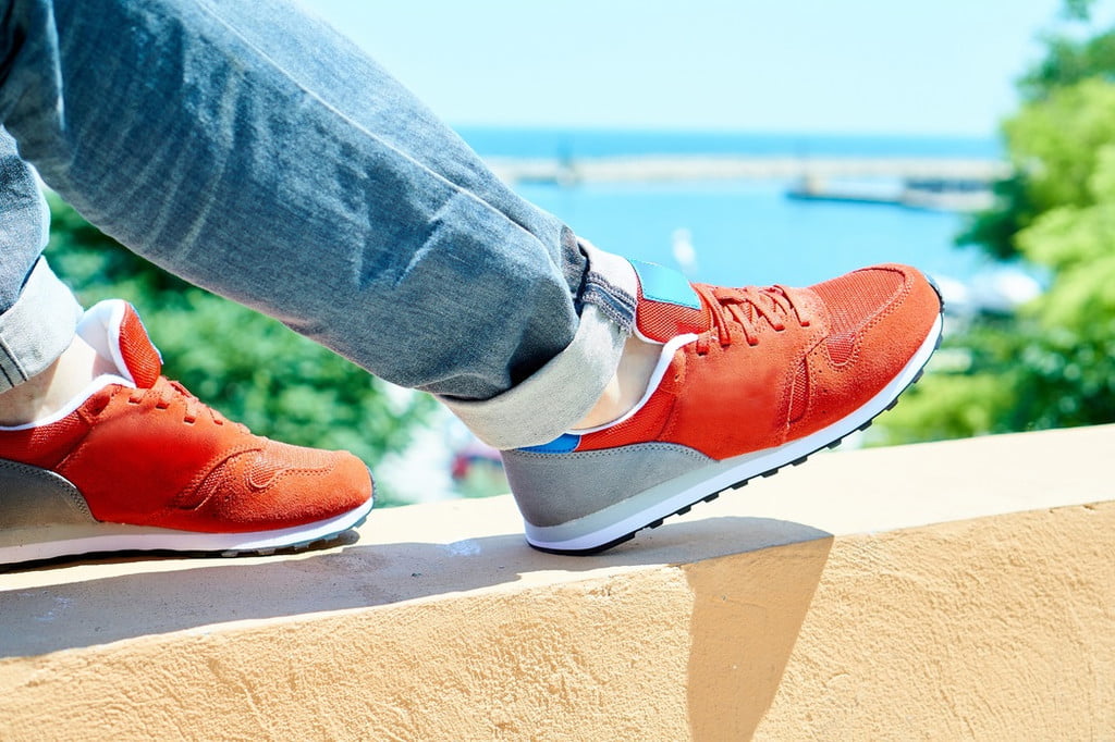 Man in red sneakers