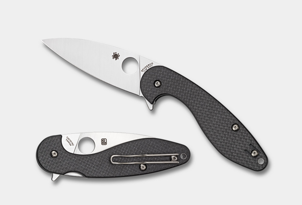 Spyderco Sliverax Carbon Fiber Flipper Knife on a plain studio background.