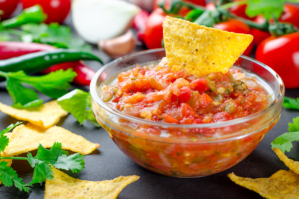 A bowl of freshly-made salsa.