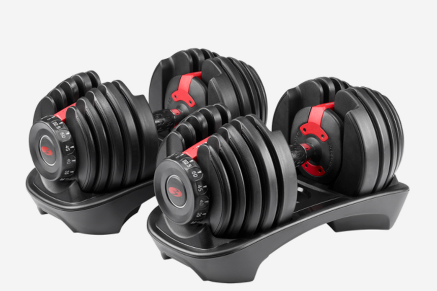 The Bowflex SelectTech 552 Adjustable Dumbbells on a white background.