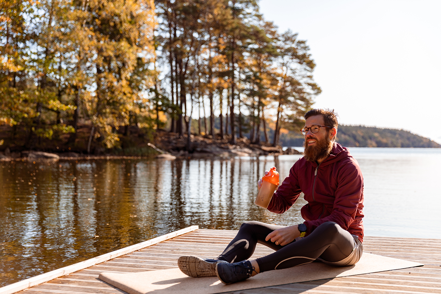 Man drinking after workout outside