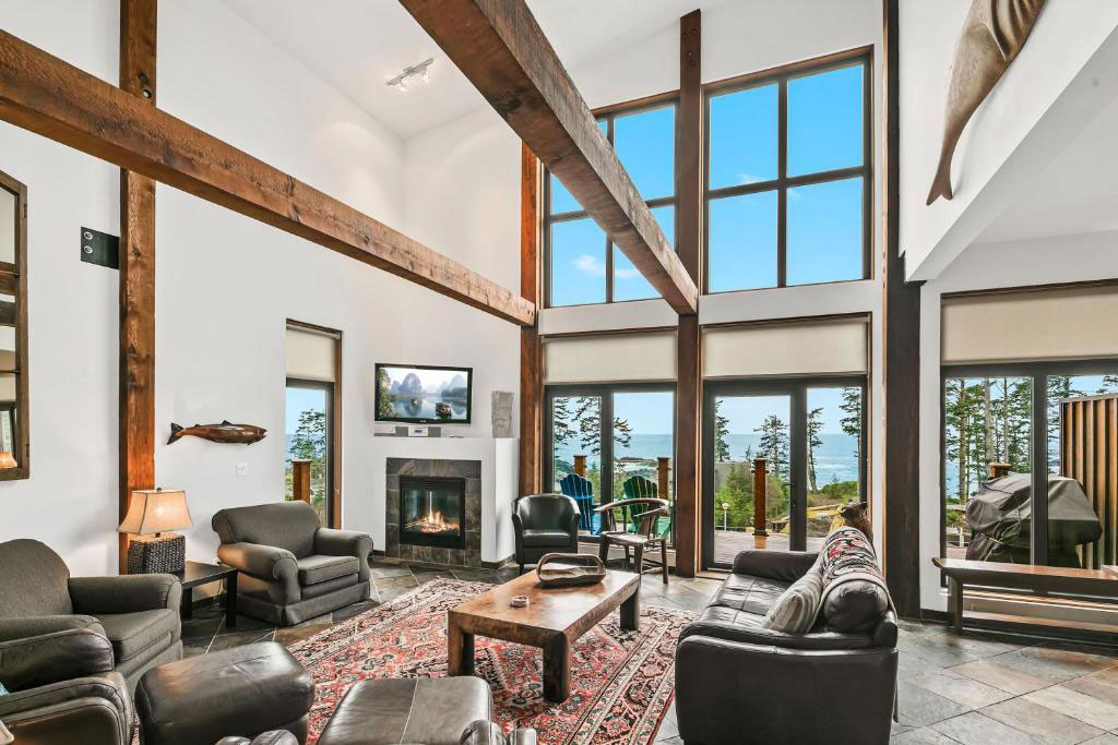 Living area of Black Rock Ridge Cabin Rental on Vancouver Island.