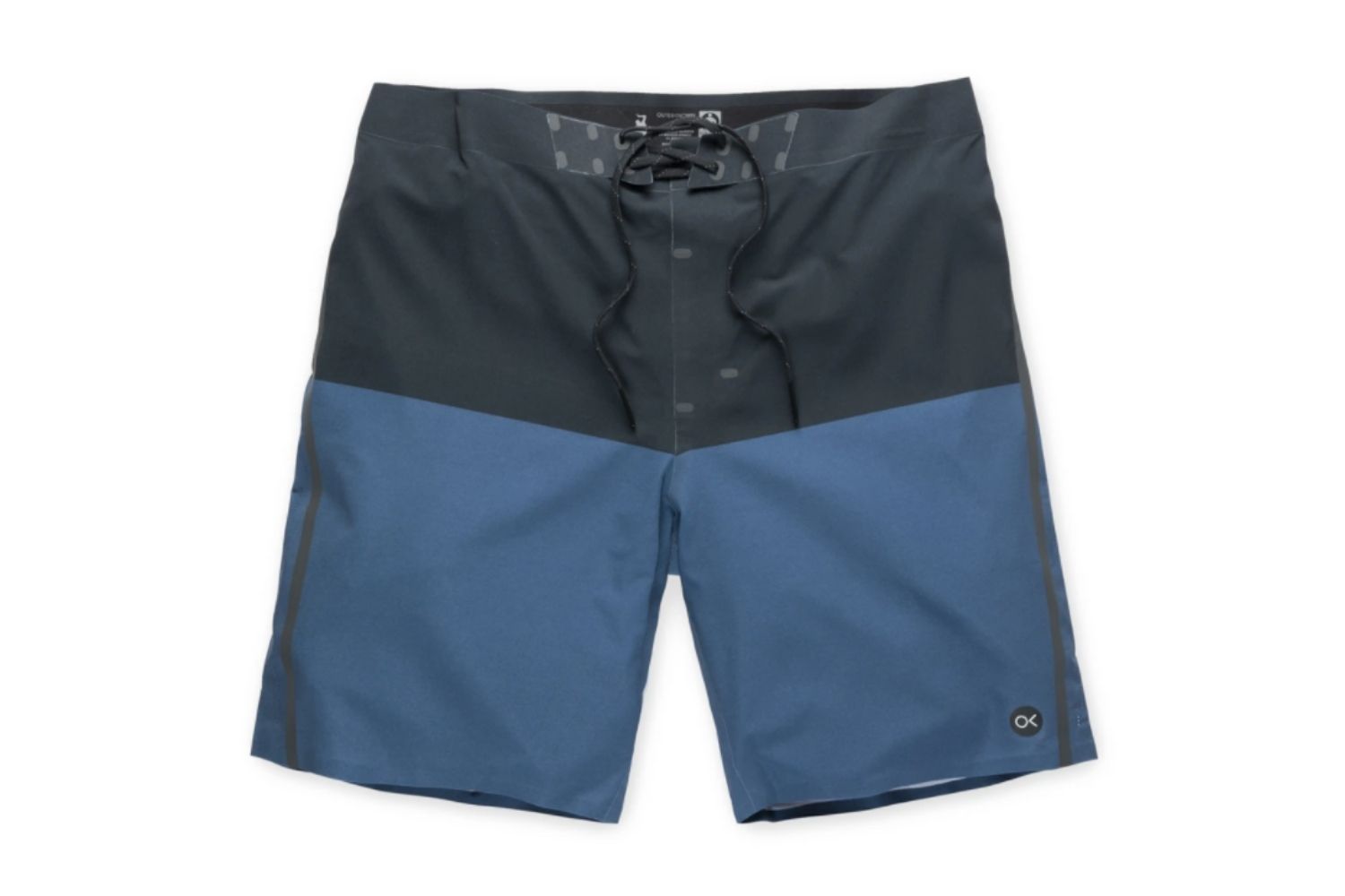 Outerknown Boardshort in navy block color on a white background.