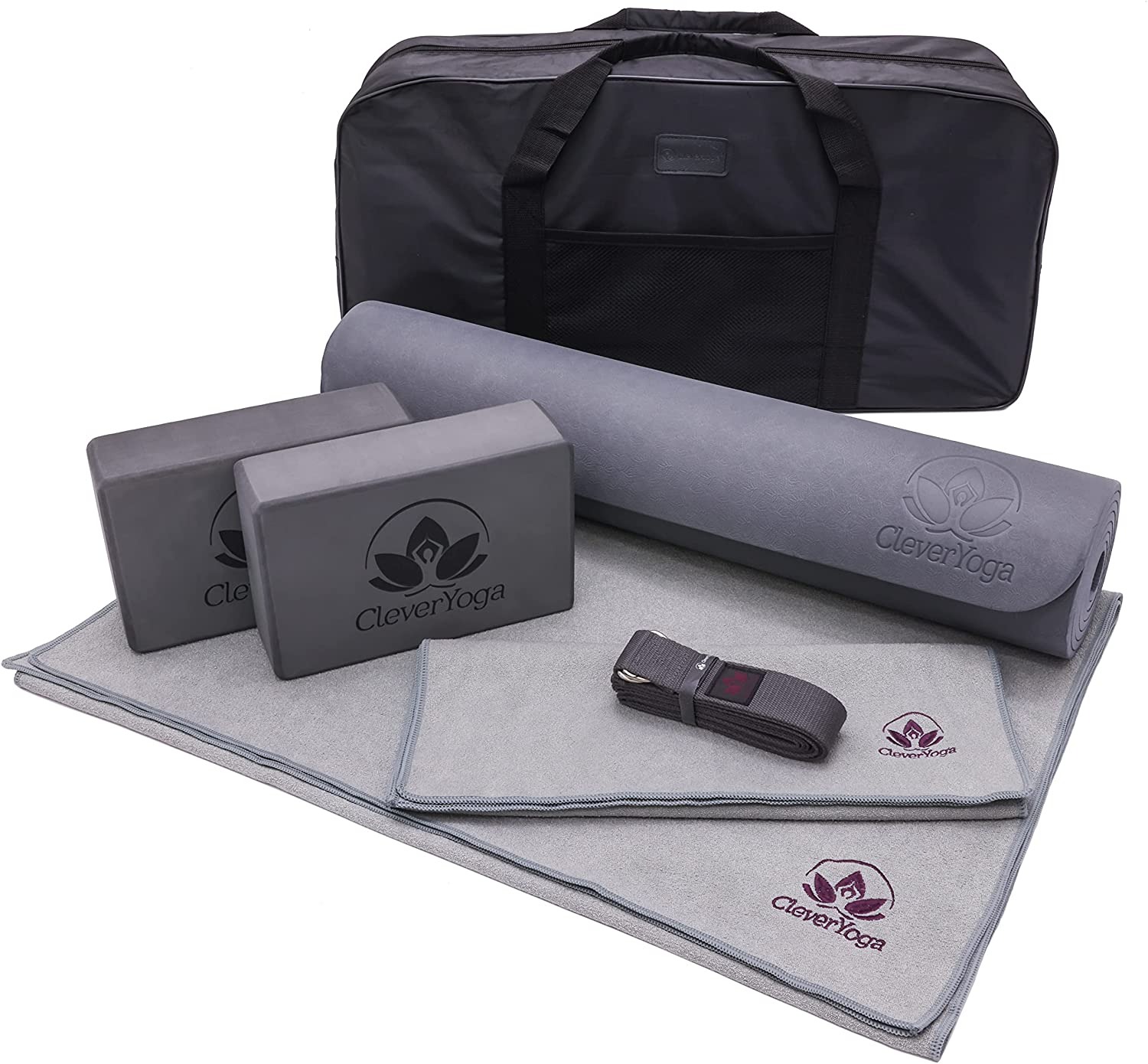 HemingWeigh Yoga Kit and Sets for Beginners, Yoga Mat Set Includes, Thick  Yoga Mat with Carrying Strap, Yoga Towel, and Hand Towel, Yoga Blocks 2 Pack  with Strap, 7 Piece Yoga Starter