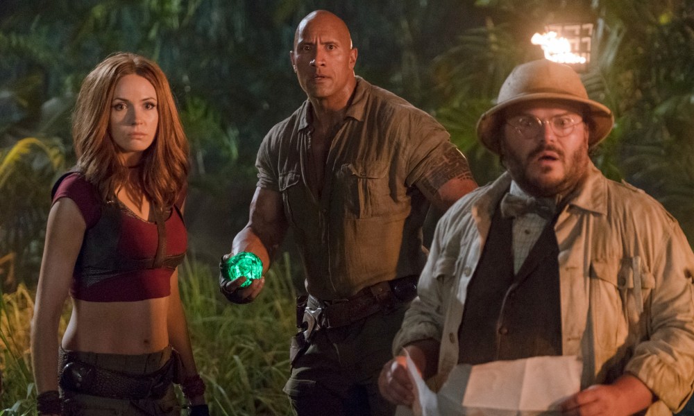 Dwayne Johnson, Karen Gillan, and Jack Black in Jumanji: Welcome to the Jungle