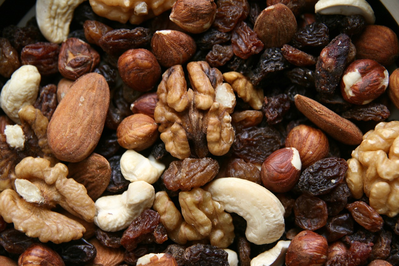 Closeup of a pile of mixed nuts.