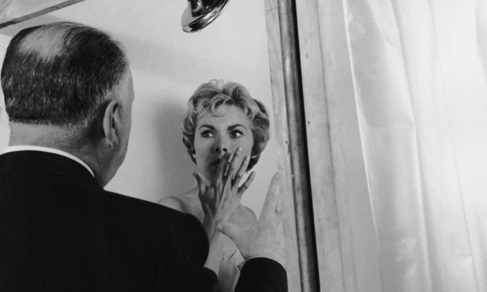 Alfred Hitchcock and Janet Leigh in Psycho