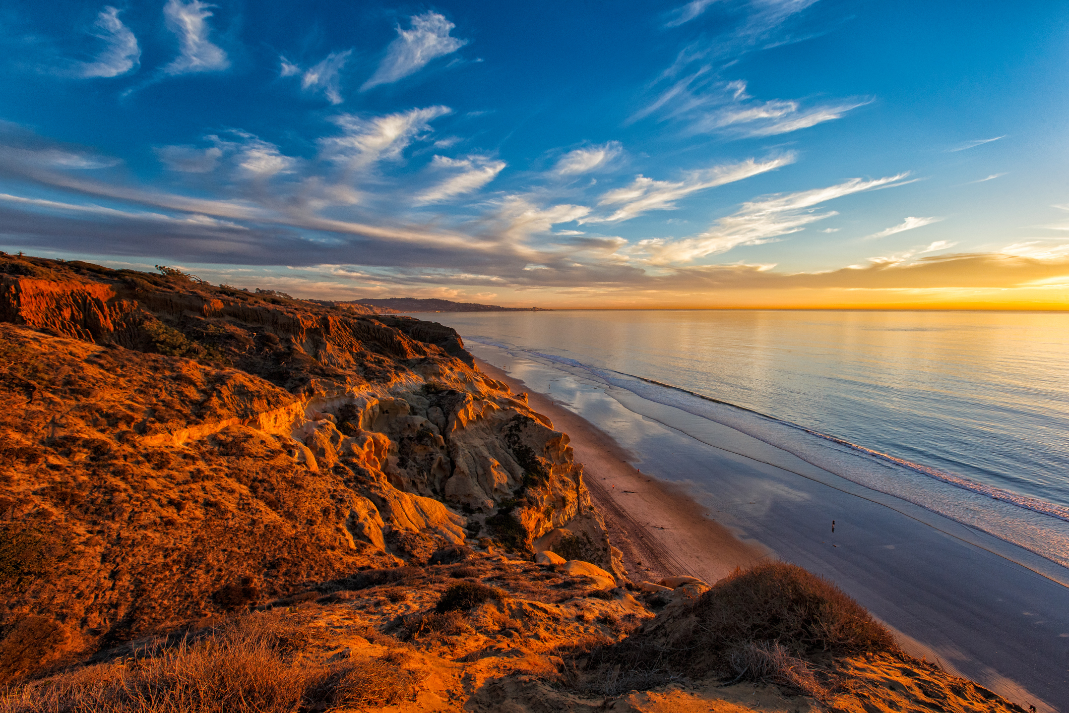 Sunset over the beach, Torrey Pines State Natural Reserve in San Diego, California.