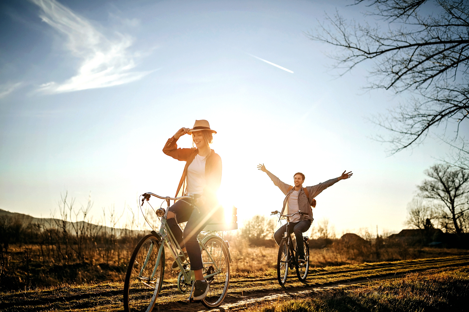 A couple taking a scenic bike ride.