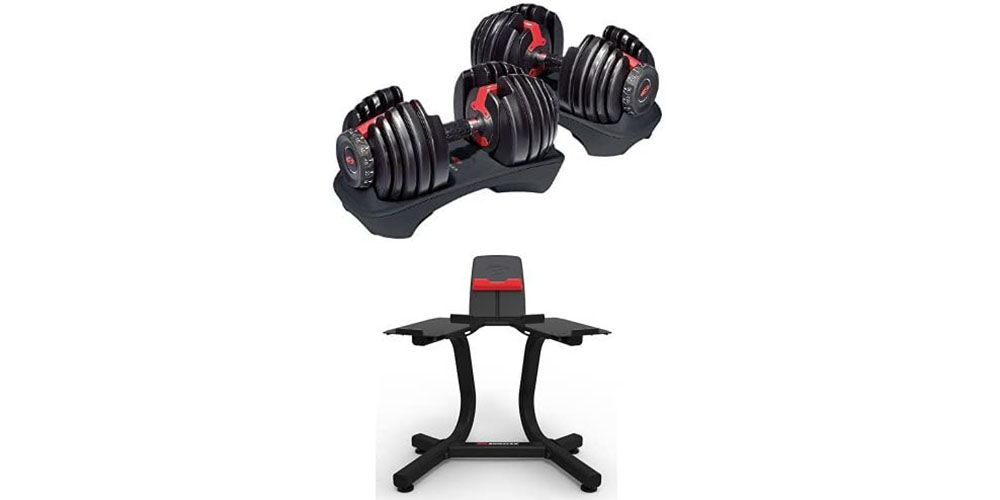 Dumbbells adjustable weight bowflex selecttech 552 pair and stand bundle best sale fitness