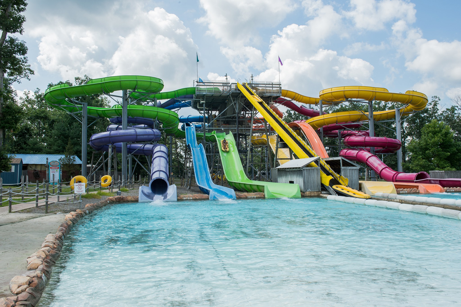 A colorful slide in Hurricane Harbor, New Jersey.