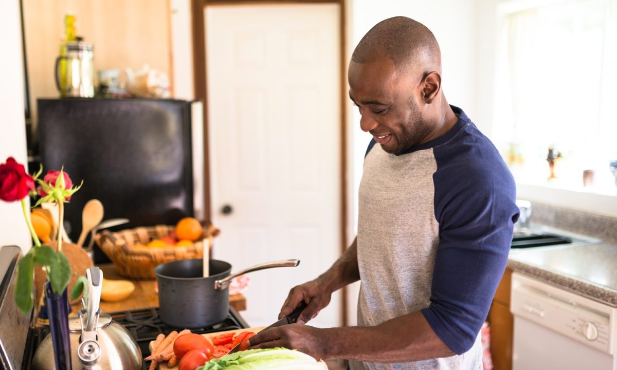 Person prepping dinner he is about to cook.