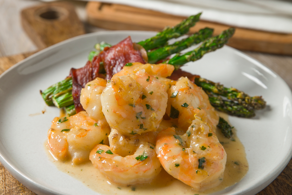 Shrimp Scampi with Prosciutto Wrapped Asparagus