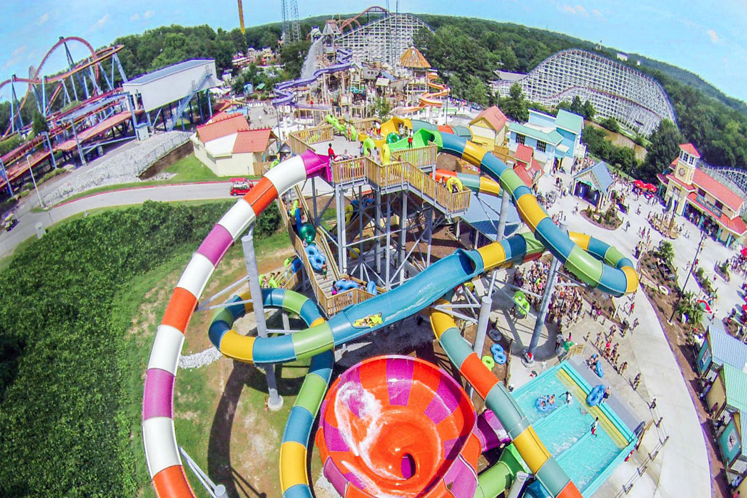 A bird's eye view of Six Flags White Water.