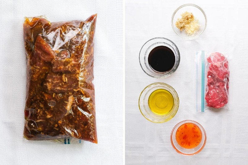 Marinade ingredients and a bag of meat.