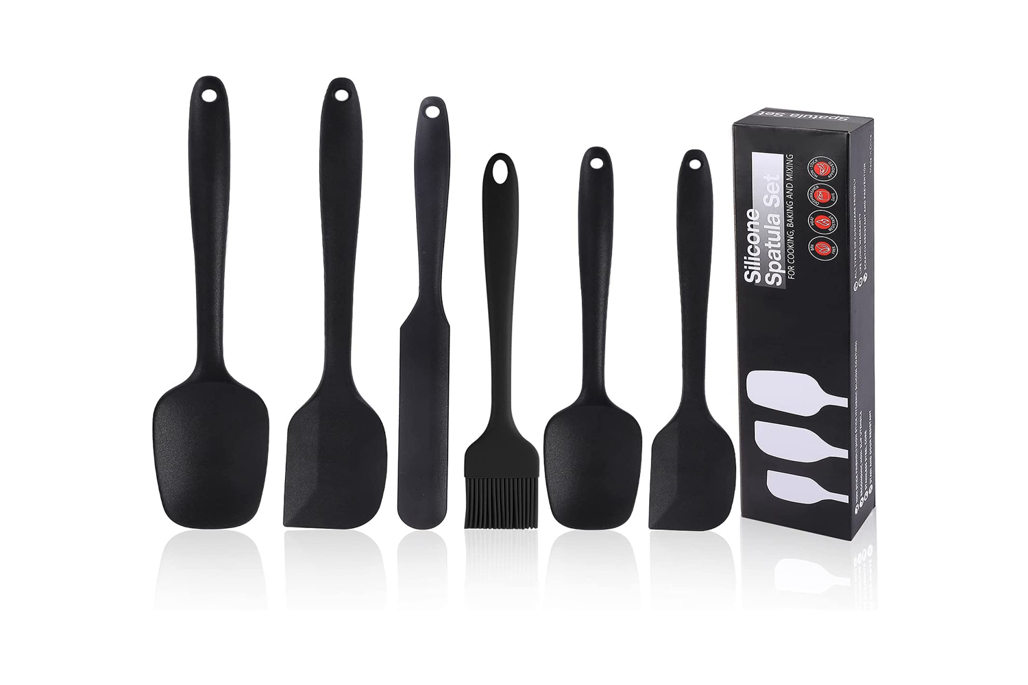 Silicone Spatula Set of 6, Heat Resistant Silicone Spatula Kitchen Utensils  for Cooking , Nonstick Cookware Dishwasher, Black 