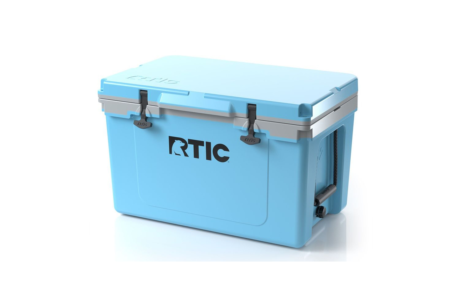 A blue RTIC Hard Cooler on white background.