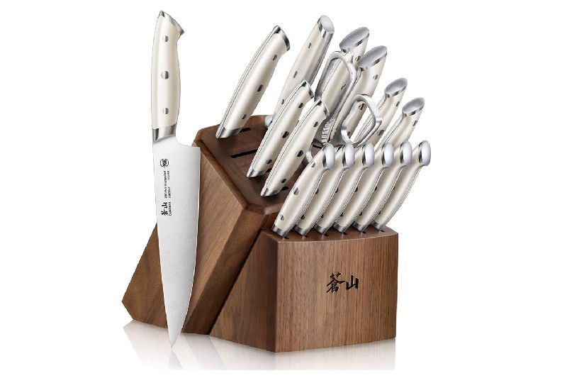 Kitchen Knife Set with Wooden Block, 17-Piece Modern Design High