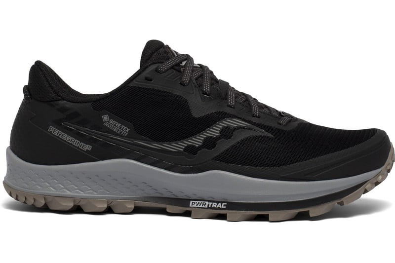 Saucony Men's Peregrine 11 GTX in black and gray.