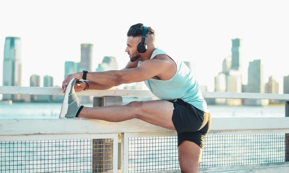 Man stretching his hamstrings