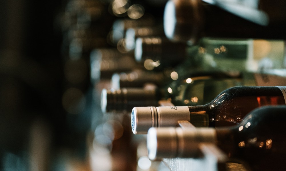 Wine bottles on a shelf