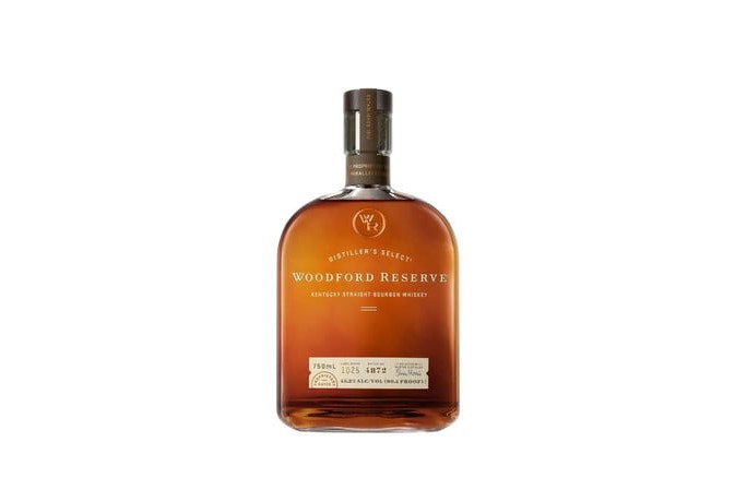 A bottle of Woodford Reserve on white background.