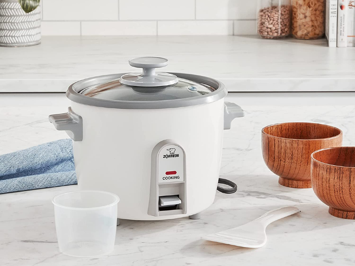 First cook! New Black & Decker 3-cup rice cooker. Powered via