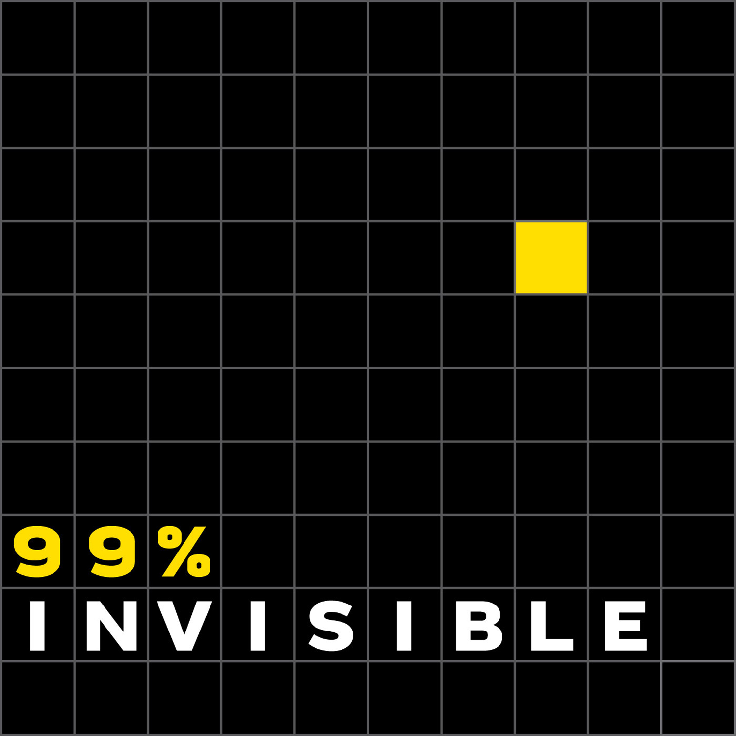 The logo of 99% Invisible in black, yellow, and white.