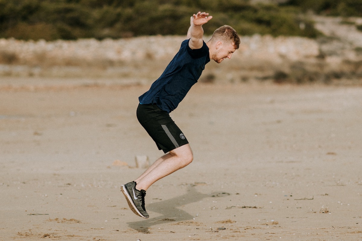 Jumping in sand.