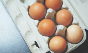 Carton of brown eggs.