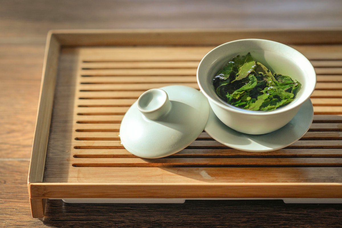 Green tea on a tray