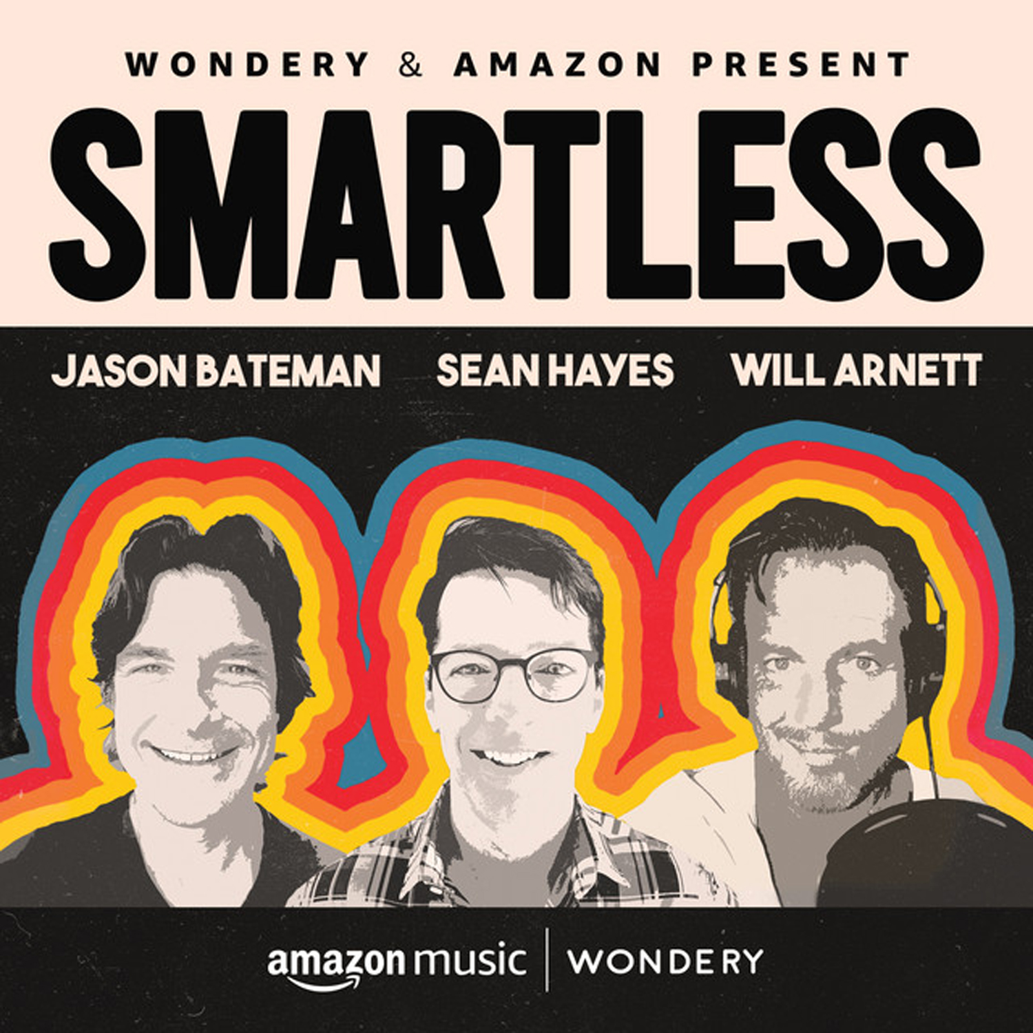 The Smartless logo with portraits of Jason Bateman, Sean Hayes, and Will Arnet.