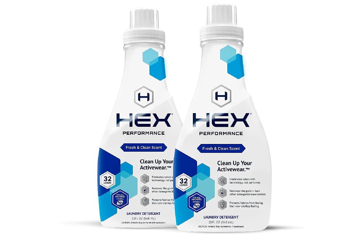 Two bottles of HEX Performance Laundry Detergent.