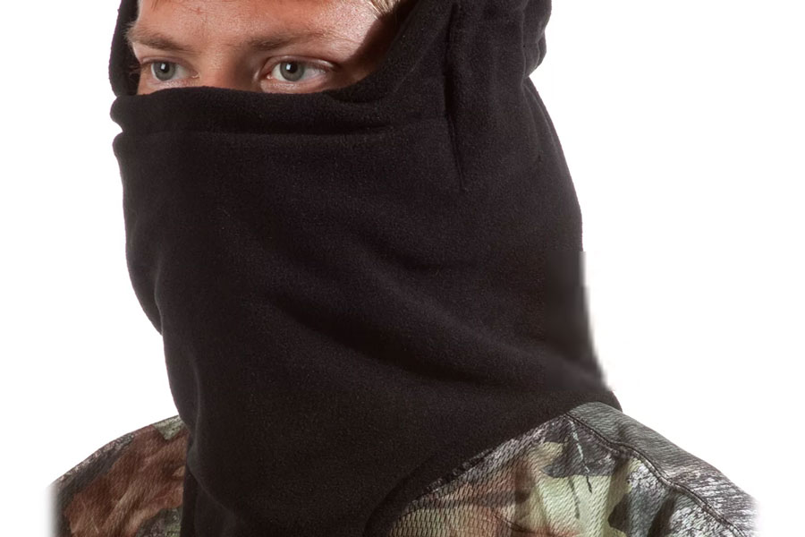 Closeup of a man wearing a HotHands Heated Fleece Neck Gaiter.