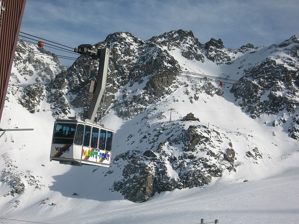 A gondola at Switzerland's Les 4 Vallées ski resort.