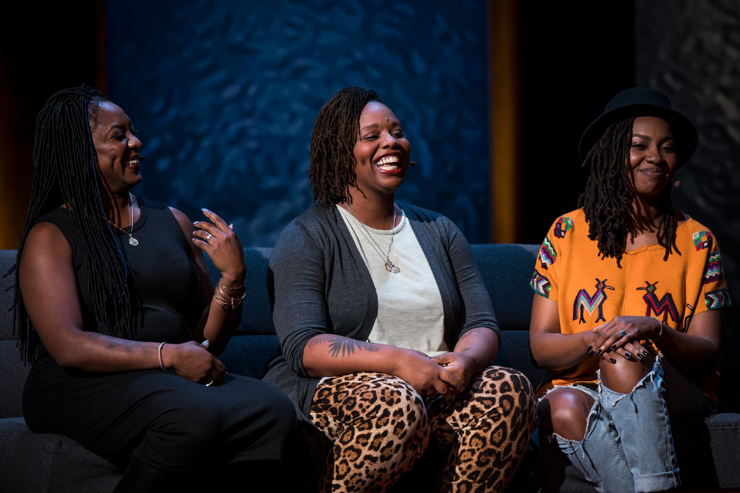 Alicia Garza, Patrisse Cullors, and Opal Tometi address a TED Conference in 2016.