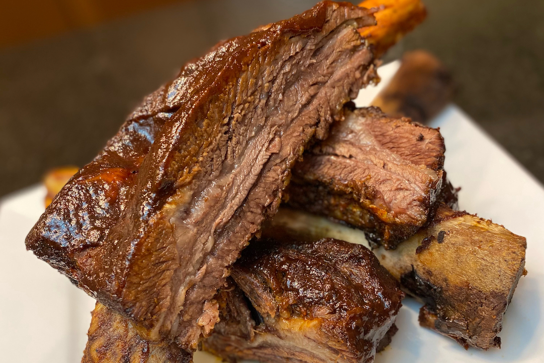 Close up shot of BBQ beef ribs.