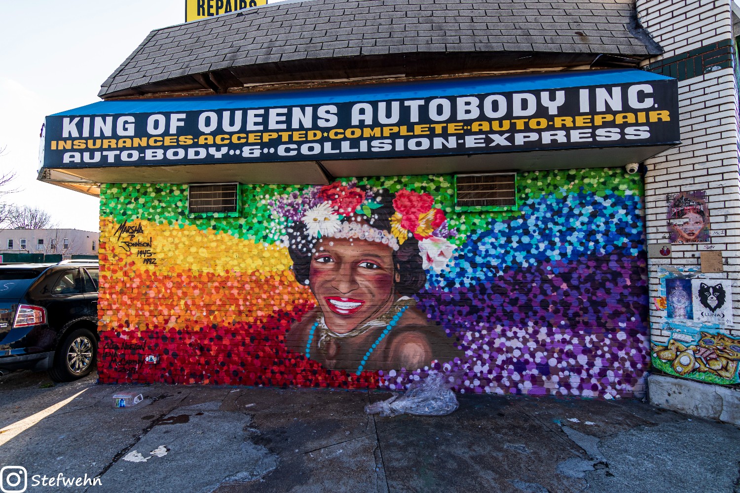 Street Art honoring Marsha P. Johnson in Queens, New York.